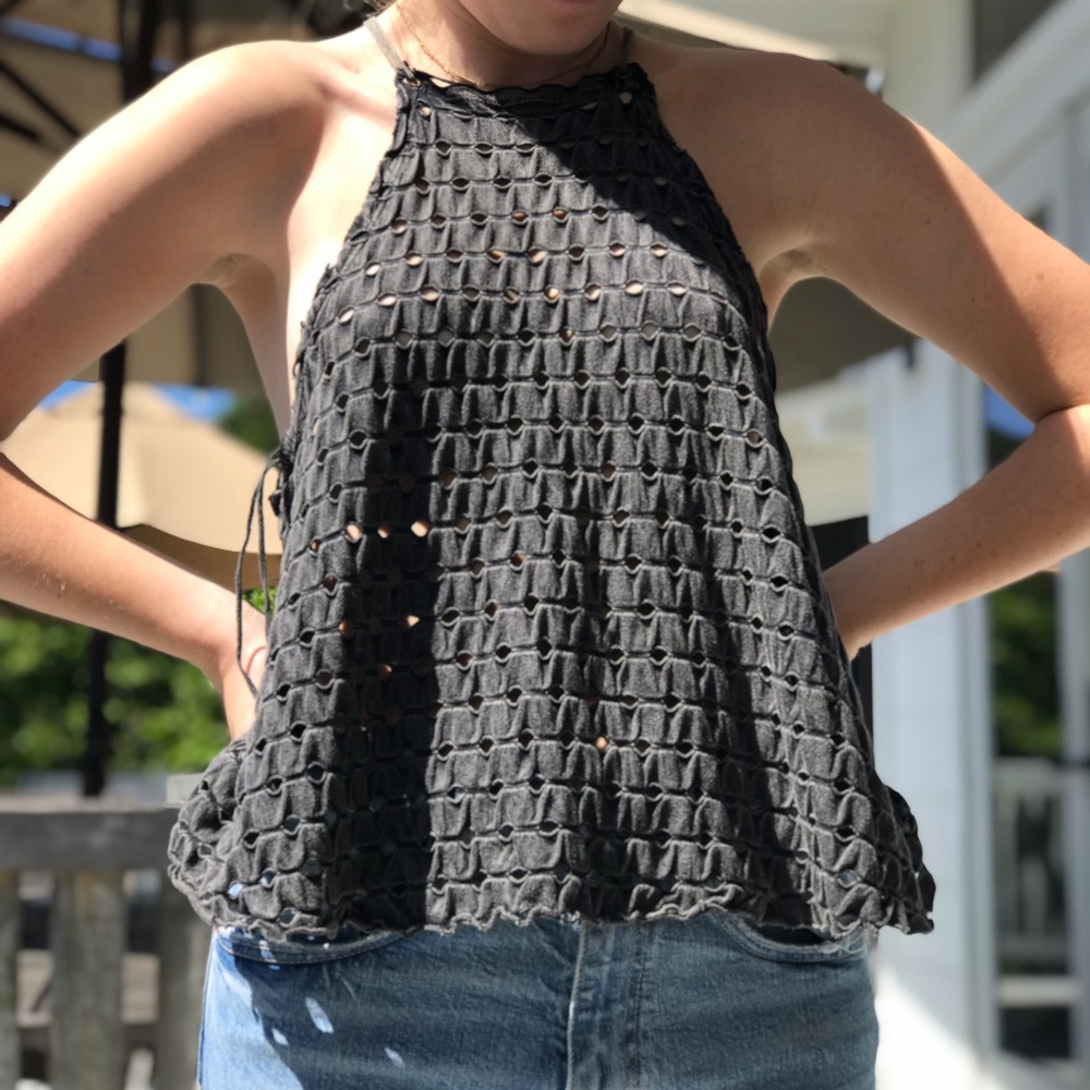 Free People Black Holed Top